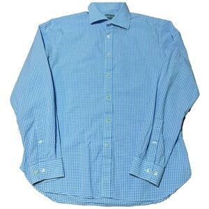 Michael Kors Dress Shirt Mens 16 34 35 Blue Check Slim Fit Long‎ Sleeve EUC